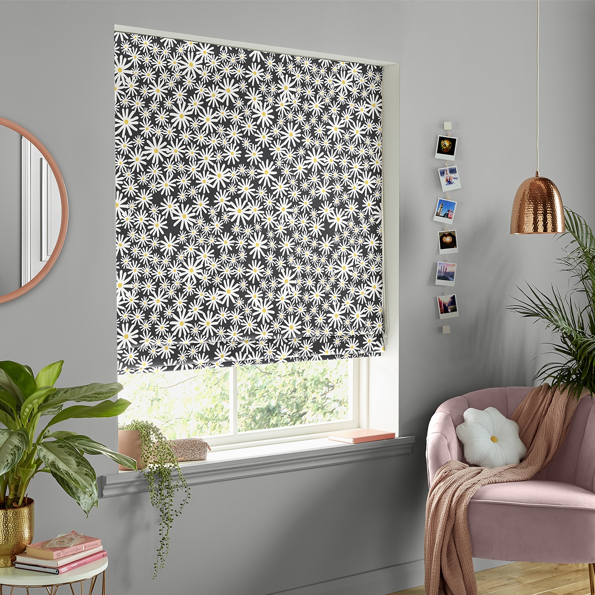 Product photograph of Daisy Black Roman Blind from Choice Furniture Superstore.